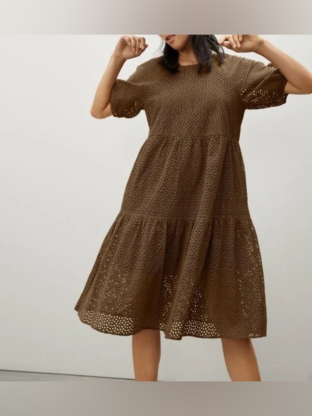 Everlane • Tiered Eyelet Dress Walnut